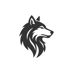 Powerful wolf head logo conveys strength and loyalty for branding or design projects with minimalist aesthetic