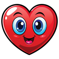 Fototapeta premium Cute cartoon red heart character with a happy smile and eyes, a funny valentine vector illustration and love symbol icon for a fun romance design