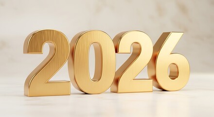 Golden 2026 numbers on white background