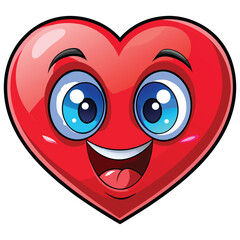 Cute red cartoon heart character with a happy smiley face illustration and romantic vector icon symbol for a fun Valentine's Day design