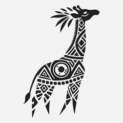 Silueta de jirafa tribal africano naturaleza minimalista geometrica with white baground