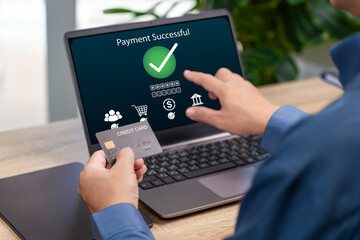 Digital Banking, Online Payment Concept, Businessman Paying with Credit Card via Secure Online System, Registration, Verification Process, Electronic Transactions, Fintech Technology, Online Shopping