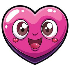 Cute 3d cartoon pink heart emoticon with a happy smiley face and eyes as a romantic valentine vector icon design for a baby love card symbol