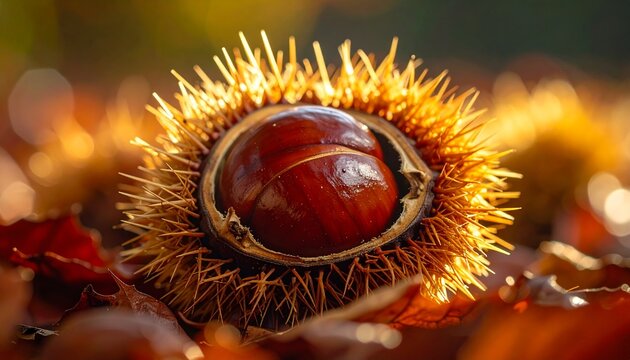 Chestnut in autumnal spiky brown husk. - Powered by Adobe