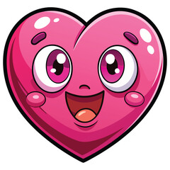 Cute pink heart cartoon character with a happy smile and funny face illustration as a romantic Valentine Day vector symbol for love and fun design