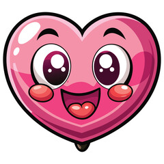 Cute pink heart cartoon character with a happy smiling face and red design elements for a romantic Valentine Day vector illustration