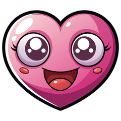 Fototapeta premium A cute vector illustration of a happy cartoon heart and two pink smiley character icons with a fun red face design for a romantic Valentine Day holiday symbol of love and romance