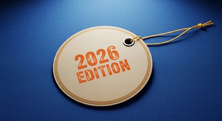 Circular tag with 2026 edition text on blue background
