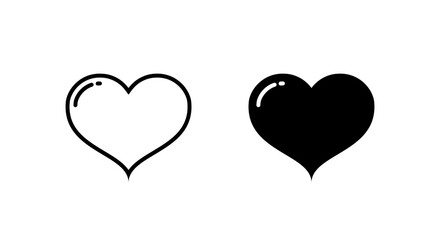 Romantic heart icon isolated on white background. Outline love shape and solid romance symbol