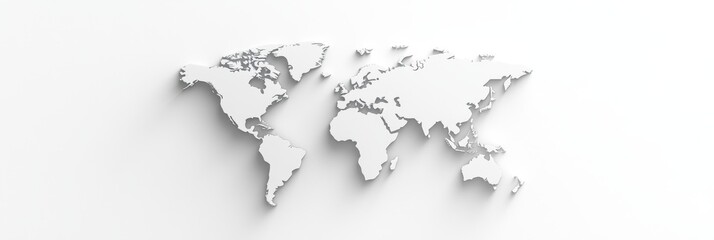 Minimalist grayscale world map with clean thin lines for modern design projects © Khrystyna