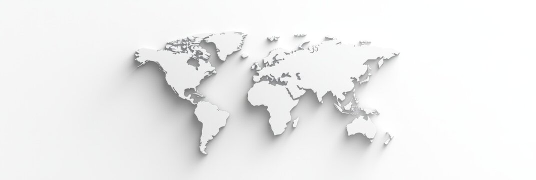 Minimalist grayscale world map with clean thin lines for modern design projects