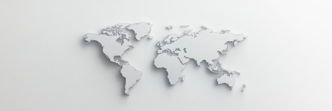 Minimalistic grayscale world map with clean thin lines for modern design projects