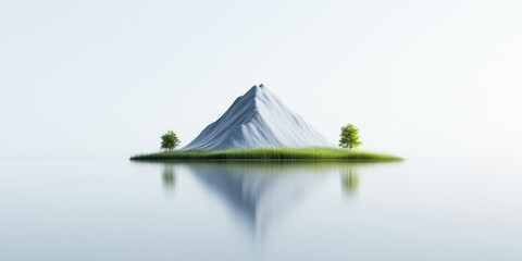 Tranquil triangular mountain island with smooth edges and reflections