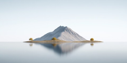 Serene triangular mountain reflection in calm water landscape