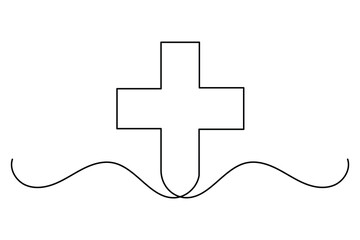 Medical cross icon in a continuous one line drawing style