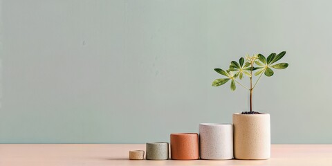 Growth Staircase: A symbolic depiction of growth and progress, showcasing a small plant flourishing on ascending steps, representing the journey of development and success.