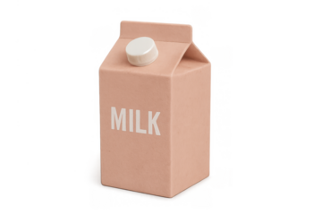 Pink milk carton with milk text and cap on a transparent background, depicting dairy beverage packaging