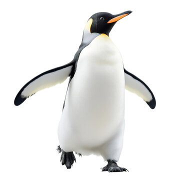 Majestic emperor penguin walking forward with flippers slightly spread on transparent background