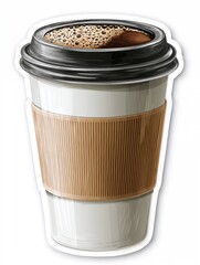 Takeaway coffee cup illustration with brown sleeve and lid