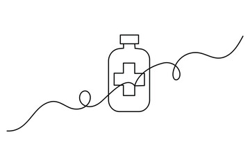 Medicine bottle with medical cross in continuous one line drawing
