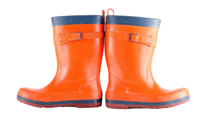 Pair of Orange Rubber Rain Boots