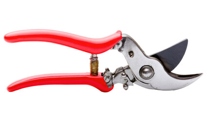 Red handled pruning shears isolated
