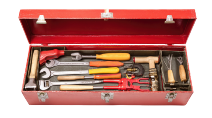 Red toolbox with tools
