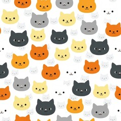 Seamless Cat Face Pattern: Playful and cute, the cat head pattern creates a vibrant design, perfect for projects. Each cat features a unique expression, embodying joy and charm.