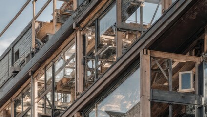 Industrial Architecture with Steel Beams and Glass Windows.