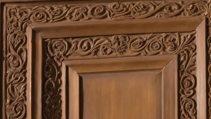 Intricate Wood Carving on a Door Panel with Floral Motifs.