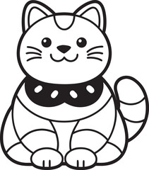 Fototapeta premium A charming black and white illustration depicts a cute cartoon cat with a striped tail and a sweet smile
