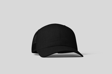 Realistic cap mockup. Blank trucker hat isolated on White background 