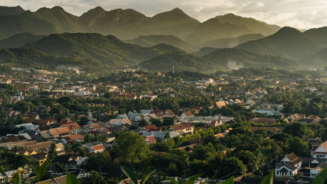 Panoramic View of Luang Prabang City and Mekong River from Mount Phousi, Laos