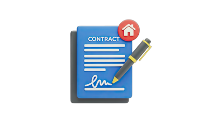 Contract Signing with House Icon - Real Estate Agreement