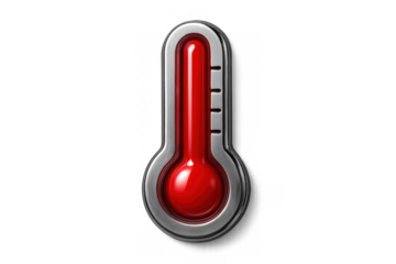 Thermometer showing high temperature, conceptualizing heat, weather, fever, and global warming, transparent background