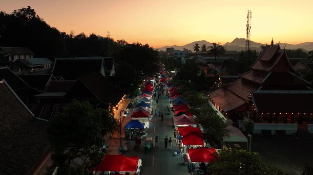 The night souvenir market in front of National museum of Luang Prabang, Laos.