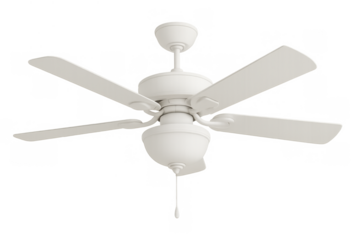 White ceiling fan distributing cool air, an essential home appliance for comfort and modern interior design
