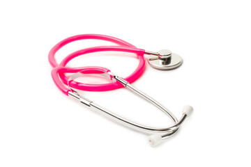 Fototapeta premium Stethoscope isolated on white background. Medical instrument. Medical concept. Healthcare. Health Day.Doctor equipment. Cardiology. Heart disease.Lung diagnostics.Diagnosis of respiratory inflammation