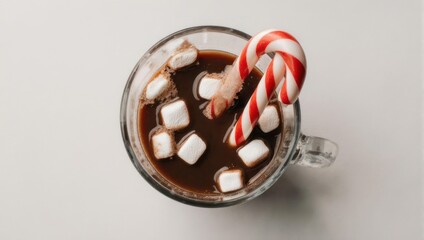 Cozy Hot Chocolate with Marshmallows and Candy Cane.