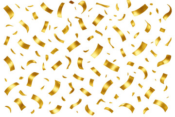 Gold confetti falling and creating a festive atmosphere for party, anniversary, and holiday designs, isolated on a transparent background
