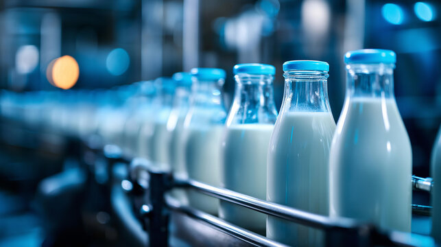 Factory production line for production of various dairy products such as sour cream sour milk or yogurt, cultured dairy manufacturing, fermented food processing, with copy space