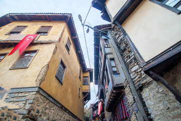 narrow street of old houses in the old town of cumalikizik bursa