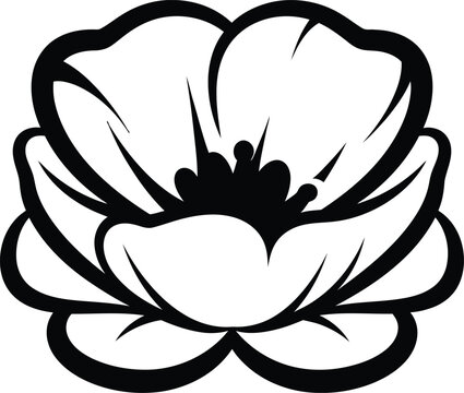 Stylized black and white open flower outline icon or silhouette graphic
