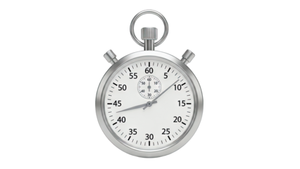 Silver Stopwatch Showing Time on White Background