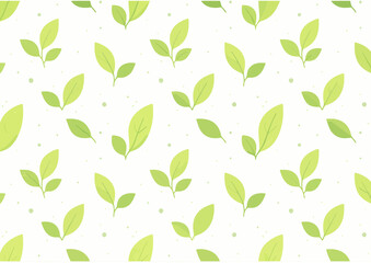 Seamless vector illustration of a green leaf pattern featuring spring nature foliage and floral tree branches for a decorative summer wallpaper background