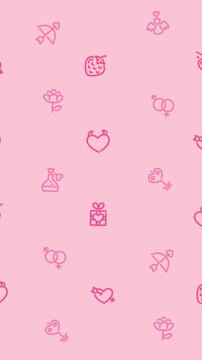 Pink Valentines Day background with hearts, arrows and other romantic symbols