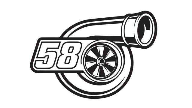 Automotive Turbocharger Logo with Number 58 - High Performance Engine Tuning Icon logotypelogoicon.