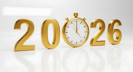 Countdown to 2026 with golden numbers and stopwatch