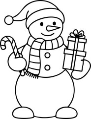 Cute snowman line art winter holiday characters set festive Christmas drawings