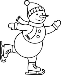 Cute snowman line art winter holiday characters set festive Christmas drawings